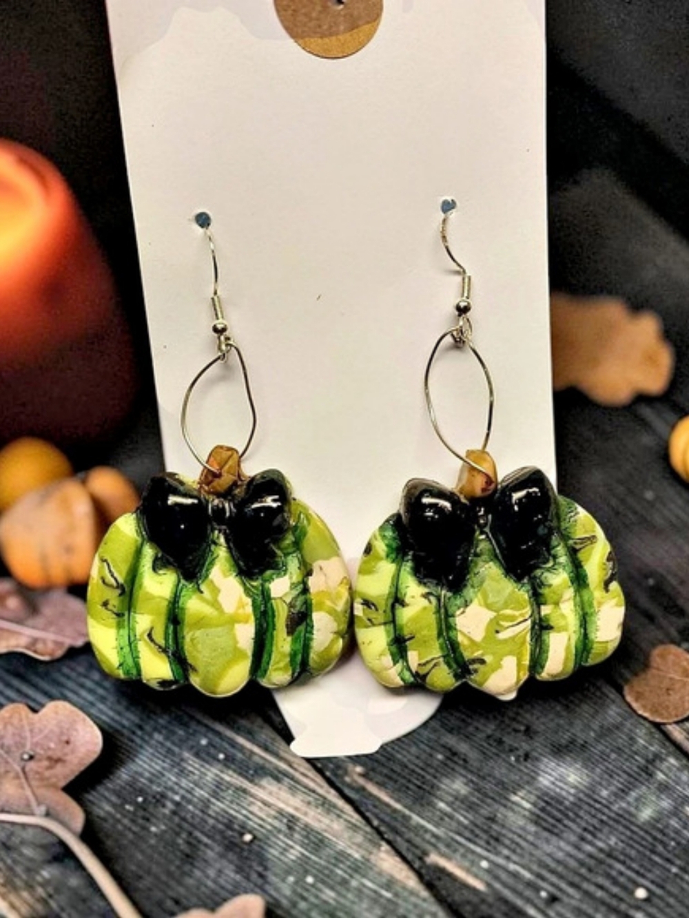 Pumpkin Drop Sterling Silver Earrings in Green & Black